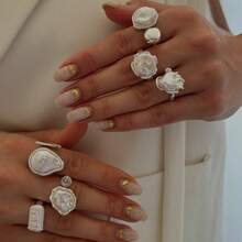 6 Pieces Baroque Irregular Pearl Ring Set All-Match Irregular Ring Suitable For Women Daily Wear - Multicolor - View 4