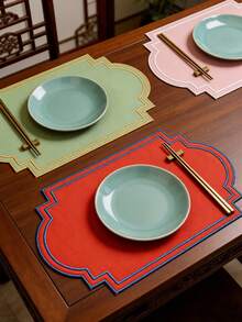 1-6pcs Premium Embroidered Fabric Placemats, Durable Non-Slip Heat-Resistant Embroidered Table Mats - Multicolor - View 2