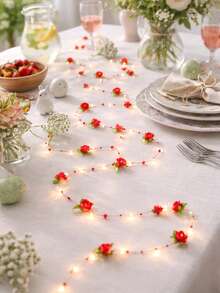 1 Set Rose Flower String Lights With Pearls, No Battery Included, Artificial Floral Fairy Lights, Rose Wreath Lights, Suitable For Tabletop Centerpiece Decor, Wedding Party, Valentine's Day Gift, Romantic Room Aesthetic, Farmhouse Style Accessory, Indoor Home Garden Patio Decor, Bridal Shower Party Anniversary Decoration, Retro Bedroom Living Room Wreath Lights - Multicolor - View 9