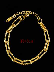 MECYLIFE 1pc Personalized Chain Bracelet, Stainless Steel Adjustable Layered Bracelet For Daily Wear - Yellow Gold - View 9