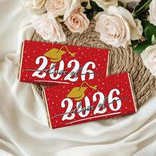 10 Piezas Etiquetas de Chocolate Decorativas para Graduación Clase de 2026, Diseño de Gorra de Graduación Roja y Dorada con Fondo Estrellado (Incluye Etiqueta de Información Nutricional), Pegatinas Divertidas de Chocolate para Regalos, Fiestas y Celebraciones de Graduación - B - Ver 4