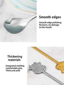 1/5pcs 304 Stainless Steel Premium Coffee Spoon, Creative Ox Head Shaped Dessert Mixing Round Spoon - View 6