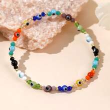 1 pièce Bracelet bohème d'été à l'œil du diable, bracelet de perles en cristal coloré, bracelet à l'œil du diable en verre, bracelet élastique de perles colorées, bracelet porte-bonheur, convient pour les déplacements quotidiens, cadeau d'anniversaire, cadeau familial, cadeau d'ami, cadeau de plage - Multicolore - Voir 3