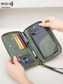 CHARM INFINITE Travel Passport Wallet RFID Blocking Creative Design Zipper Closure Multiple Card Slots Wrist Strap For Airplane Tickets Credit Cards Travel Organizer Beach Vacation Summer Gift - 綠色 - 查看 4