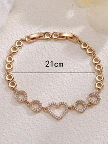 1 chiếc vòng tay hình tròn và trái tim tối giản, đính đá Zirconia siêu nhỏ, phụ kiện thanh lịch đa năng, thích hợp làm quà tặng, dự tiệc, đi làm. - Vòng đeo tay - Xem 3