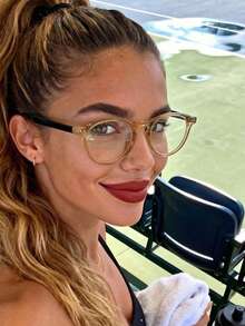 1 Cặp kính gọng tròn nhỏ bằng nhựa, không viền, kiểu dáng unisex, họa tiết hình học, thời trang cổ điển, đa năng, phù hợp đeo hàng ngày khi đi làm hoặc đi học, kính dùng máy tính. - Nhiều màu - Xem 6