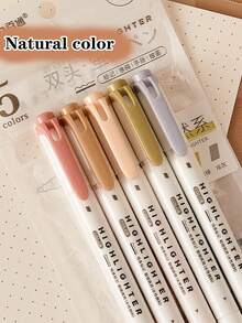 5 Pieces. Dual-Ended Highlighter. Dual-Ended Light-Colored Highlighter, Fluorescent Marker, Can Be Used For Coloring, Drawing Lines, And Highlighting. Dual-Ended Tip. A Must-Have For Back-To-School Season. - Set (5 Pieces) - View 8