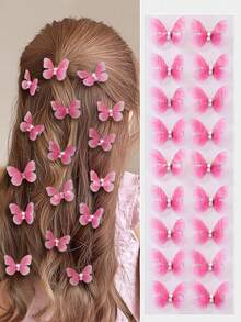 Set de 10 piezas de pasadores para el cabello de niñas pequeñas con doble capa de tul transparente de cristal en degradado rosa y diseño de mariposa, accesorios de pelo lindos de princesa - Multicolor - Ver 9