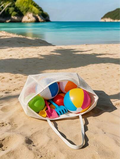 沙滩手提包，多种颜色可选 - 大容量，透明网眼单肩包，非常适合旅行、度假打包，轻便手提包，沙滩包。