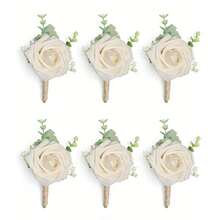 6件套男士玫瑰桉树胸花，适合新郎及伴郎，适用于婚礼、周年纪念、返校节、秋季乡村婚礼 - 玫瑰 - 查看 26