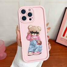 Pink Bear Element Fashion Matte Texture 1pc Pink Bear Pattern Phone Case, Fashion Glasses Bear Image Matte Texture Shock-Proof Protective Cover, Suitable Compatible With Iphone 17 Pro Max/17 Pro/17/16 Pro Max/16 Pro/16/15/14/13/12/11/Pro/Pro Max/X/XR/XS/XS Max/7/8/Plus Spring Gift - Multicolor - View 5