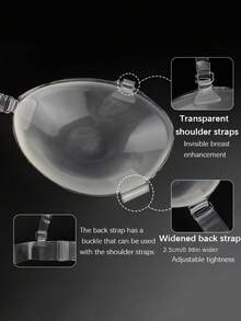 1 Pair New 3D Transparent Silicone Adhesive Bra With Detachable Clear Straps & Back Band, Push Up Invisible Sticky Bra For Swimwear, Wedding & Backless Dresses - Multicolor - View 6