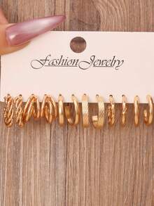 12/48件套银色耳环套装 - 优雅复古时尚首饰，饰有仿珍珠小C形吊坠和几何镂空耳环，轻盈百搭，适合日常佩戴、办公装扮、派对、约会、婚礼、万圣节、圣诞节等场合，也是母亲节送给妈妈或妻子的理想礼物。 - 金色小圈款 - 查看 6