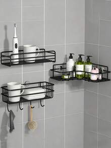 Iron Wire Rack, Multi-Function Storage Shelf, Bathroom Wall Mounted Mesh Rectangular Rack, Corner Triangle Shelf - Multicolor - View 11