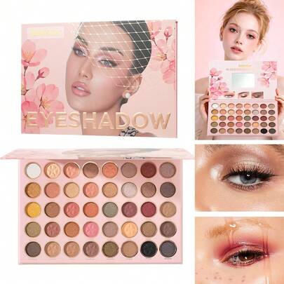 Julystar Paleta de sombras de ojos de 18 colores rosas con 1 mini pincel | Acabados mate y brillante en tonos rosados y desnudos, compacto de maquillaje de viaje todo en uno, kit de sombras de ojos portátil para principiantes