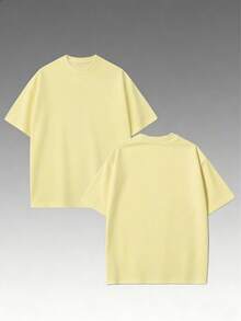 Oversized Boxy Cut Short Sleeve Jersey T Shirt Casual Crop Fit Streetwear Modern Minimalist All Season Essential Top-Comfy Vintage Cotton Tee-K48 - 黃色 - 查看 2