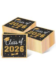 16pcs 2026 Graduation One-Time Paper Napkins, Black & Gold Disposable Napkins With Graduation Cap And Diploma Pattern, Graduation Party Tableware Napkins, Graduation Party Supplies, Congratulations Graduation Party Decorations, Graduation Celebration, Home Decor, Kitchen Decor, Tabletop Decor, Graduation Decorations - Black Gold - View 9
