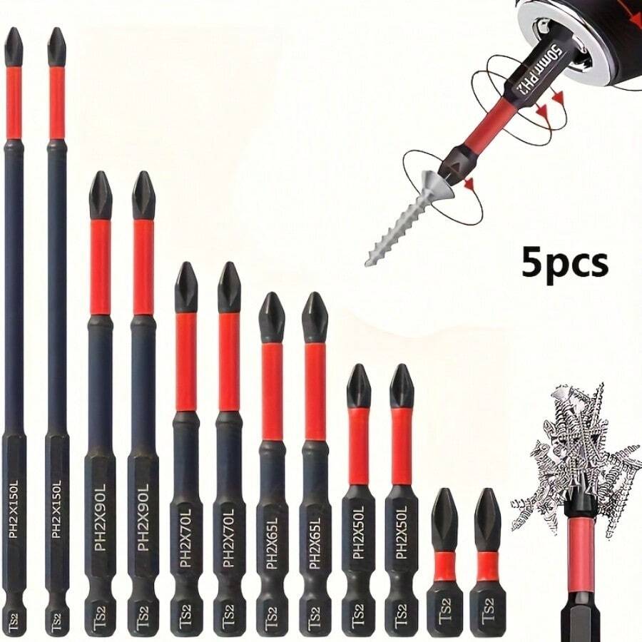 全新磁性防滑钻头套装：S2钢材质，适用于电动、手动和冲击钻，防滑磁性钻头套装 - 25+50+65+70+90 - 查看 1