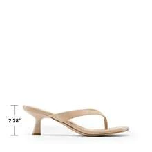 Women Kitten Heel Thong Heeled Sandals Comfortable Open Toe Slip On Summer Sandals - Màu be - Xem 5
