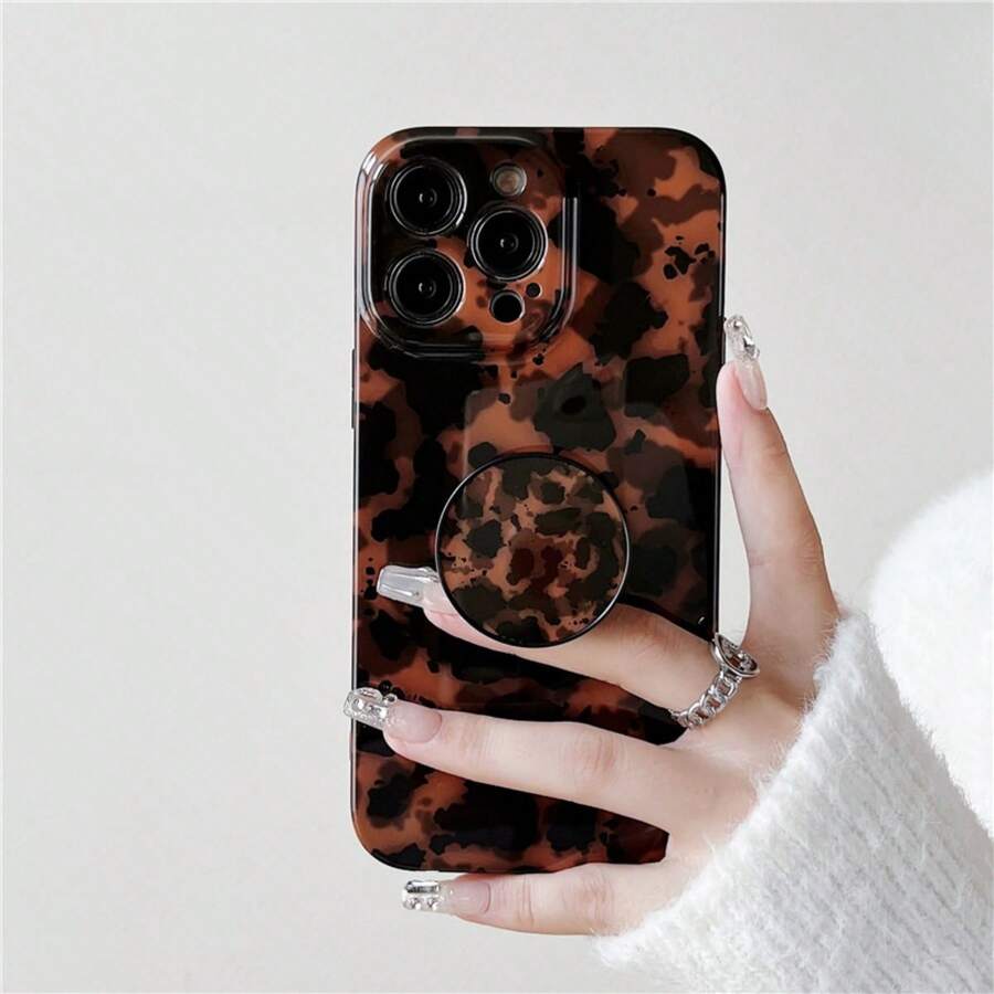 Tortoise Shell Vintage Amber Color Niche Elegant Phone Case With Stand, Suitable For IPhone 17 Pro Max/17 Air/ 16 Pro Max, Apple 15 New 14/13 Full Coverage Soft Case Anti-Drop 16 Pro Protective Cover 12 - 深棕色 - 查看 1