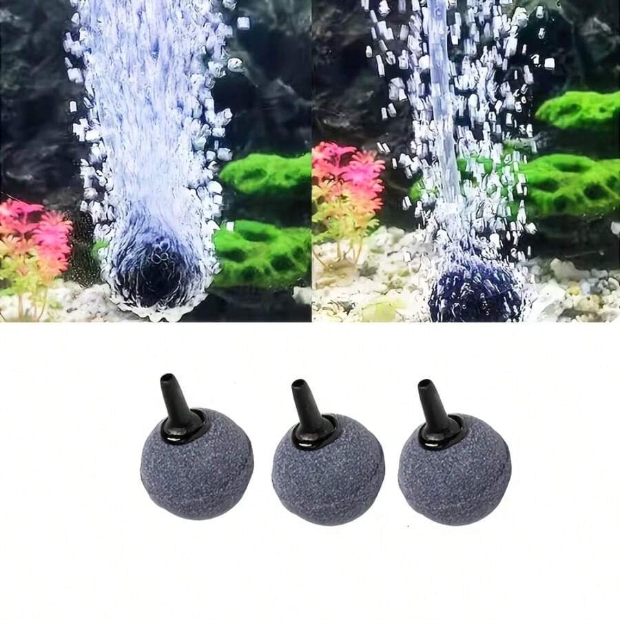 3pcs Aquarium Air Stone Bubble Diffuser (Spherical), Suitable For Fish Tank, Pond & Hydroponics System - Battery-Free Low Maintenance Oxygenator Using Bubble Aeration Technology