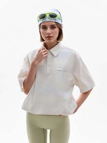 TECTOP Camisa polo para mujer para el verano, transpirable y refrescante, adecuada para golf al aire libre, correr, de manga corta con bolsillos laterales para almacenamiento - Gris Claro - Ver 4