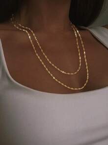 1pc S925 Sterling Silver Paperclip Necklace, Vintage Style Paperclip Necklace For Women, Daily Wear, Available In 40cm, 45cm, 50cm, 55cm, 60cm Chain Length, Multiple Sizes To Choose, Suitable As Gift For Girlfriend - Gold - View 3