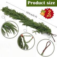 2 Pcs Artificial Norfolk Pine Garlands 6ft Real Touch Winter Pine Christmas Garland, Faux Greenery Garland For For Mantle Table Fireplace Indoor Outdoor Holiday Party Decoration (2) - 2 - 查看 2