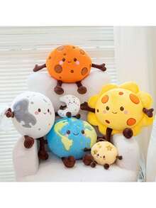 逼真行星毛绒玩偶，卡通月亮、地球、土星、火星玩偶，表情可爱，四肢可活动，天文主题教育毛绒玩具，适合作为圣诞礼物、睡眠伴侣和学习用品。 - 彩色 - 查看 1