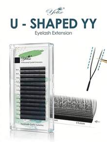 U型2D YY睫毛嫁接，0.07mm C/D/LU卷度，8-15mm混合预制浓密扇形睫毛，仿貂毛蓬松绽放睫毛，自然柔软，专业美睫沙龙专用单根睫毛簇 - 查看 1