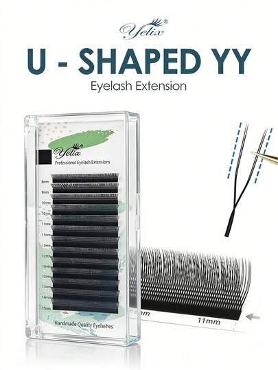 yelix ריסים דו-ממדיים בצורת U בצורת YY 0.07 מ"מ C/D/LU תלתל 8-15 מ"מ ריסי מניפה מוכנים מראש, ריסים פורחים רכים ורכים דמויי מינק, ציוד טכנולוגי לריסים טבעיים ורכים, אשכולות ריסים בודדים למספרה מקצועית