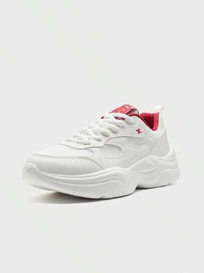  Zapatos deportivos casuales XTEP para hombres, Blanco/Rojo brillante