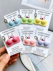 1/6件装趣味胸罩钥匙扣，内含“好朋友就像胸罩”口袋拥抱卡，树脂材质，独特鼓励卡，全年以有趣积极的方式传递快乐——生日、毕业、返校，以及送给闺蜜的独特鼓励卡——独一无二的礼物 - 彩色 - 查看 7