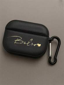 [Customized] Personalized Customized Letters Engraving Name Retro Low Luxury Leather Pattern Earphone Case Faux Leather Compatible With AirPods 3 4 Pro 2 Protective Case - Multicolor - View 8