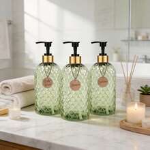 Shampoo And Conditioner Dispenser, Shower Soap Dispenser For Bathroom-Set Of 3 With Stylish Label-16.9 Oz, 500ml Refillable Shampoo And Conditioner Bottles Green - Green-gold-black Electroplated Aluminum Pump - View 1