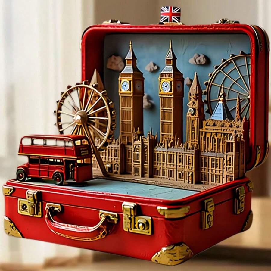 Capture Your London Memories: Retro Suitcase Shaped Fridge Magnet With Miniature City Skyline Featuring Iconic Landmarks - A - View 1