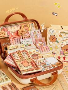 147pcs Capybara Stationery Set Gift Box, Student Notebook Set, Drawing Tools, Cute Pencil Case, High-Quality Learning Supplies Gift - Multicolor - View 4