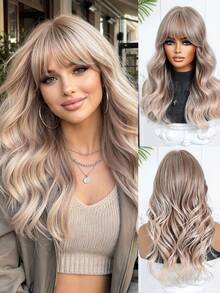 渐变色20英寸长卷发假发，带刘海，优雅时尚，适合女性佩戴，采用耐热合成纤维机织而成，适合日常及节日佩戴，是送给女孩的理想节日礼物。 - 漸層 - 查看 13