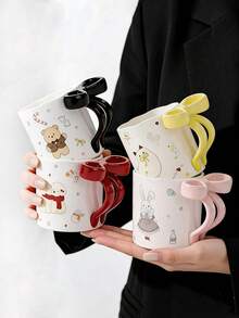 1 pieza Taza de cerámica creativa y linda con lazo 3D pintado a mano con esmalte, taza hecha a mano personalizada, regalo para amigos y novias, adecuada para oficina, hogar, cafetería, pastelería - Multicolor - Ver 12