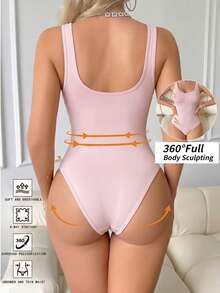 Shapewear sin costuras para mujer con cinturón de cintura, adelgazamiento del abdomen, levantamiento del trasero, espalda abierta, diseño de cuello cuadrado, mono - Rosa - Ver 2