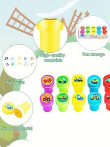 10/20pcs Car-Themed Stamps, Including Garbage Truck Seals, Construction Vehicle Self-Sealing Stamps, And Ink Dumping Truck Plastic Stamps, Suitable For Birthday Gifts, Zoos, And Teachers. - Multicolor - View 7