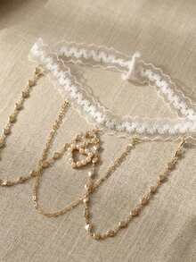 新娘吊袜带配饰，可爱蝴蝶结蕾丝性感大腿链吊袜带 - 白色 - 查看 3