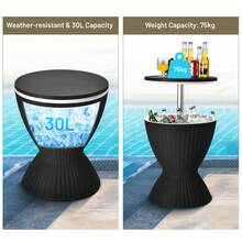 COSTWAY Outdoor Ice Cooler, 8 Gallon Cool Bar Table, Weather Resistant Ice Bucket W/Height Adjustable Tabletop, Imitated Rattan Style, 3-In-1 Cocktail Table For Party, Barbecue, Picnic, Black - Black - View 2