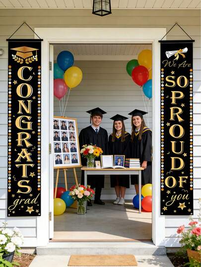 2pcs 2026 Graduation Decorative Door Banners, Graduation Curtain Valance, Graduation Congratulations Banners, Graduation Photography Props, Graduation Party Supplies, Graduation Backdrop, 2026 Graduation Party School Or Grade Decorations, Graduation Party Door Decor, Home Decor, Room Decor, Graduation Decorations, Graduation Gifts, Party Supplies, Party Favors