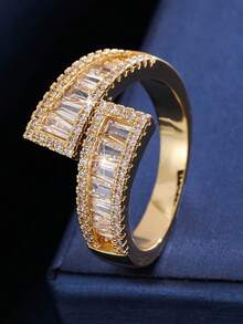 1 chiếc nhẫn nữ, đính đá zirconia tổng hợp lấp lánh, thiết kế hở, sang trọng, thanh lịch, cá tính, thích hợp đeo hàng ngày và làm quà tặng. - Vòng mở - Xem 9