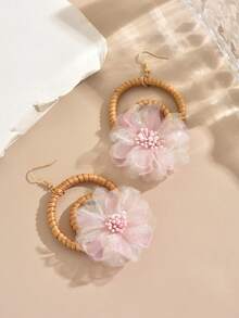 1 Pair Handmade Bohemian Geometric Rattan Flower Earrings For Women - Multicolor - View 5