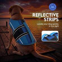 1pc Adjustable High Buoyancy Dog Life Jacket With Reflective Strips, Durable Pet Flotation Device For Swimming And Boating, Lightweight For Small/Medium/Large Dogs - Blue - View 7