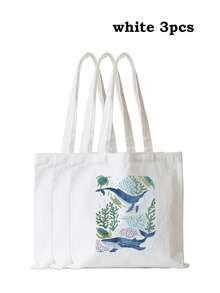 海洋生物印花帆布手提袋，轻便可重复使用，适合泳池度假日常必备 - 彩色 - 查看 23