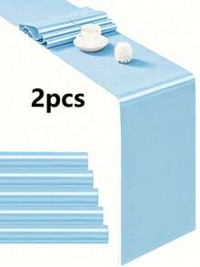 2pcs/5pcs/10pcs Sky Blue Satin Wedding Decorative Table Runners, Suitable For Hotel Events, Birthday Parties, Ribbon Table Flags, Parties - Sky Blue - View 10