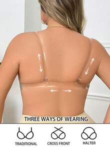 Invisible Clear Bra Strap Set - 1 Back + 2 Shoulder Straps, Wide Non-Slip & Adjustable For Backless Dresses, Weddings & Party - Multicolor - View 5